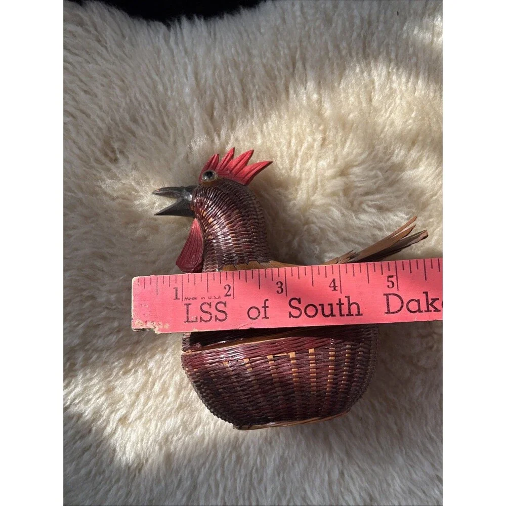 Vintage Shanghai Handicrafts Woven Rooster Basket, Woven Wicker and Rattan